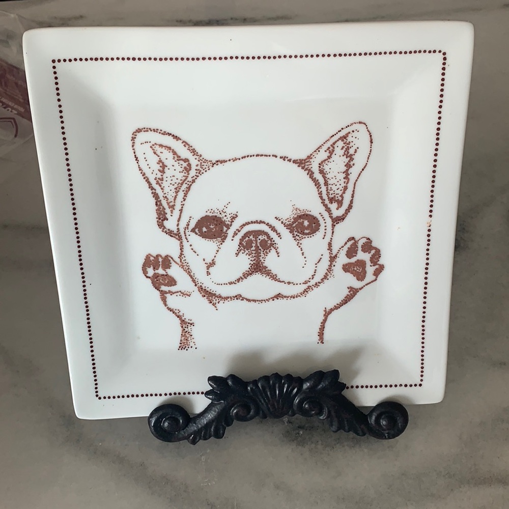 Adorable French Bulldog plate and stand